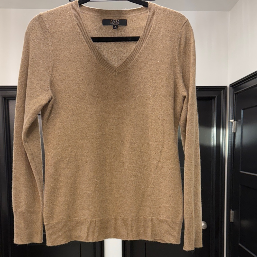 Alex Marie long sleeves 100% cashmere pullover sweater in a camel/tan color.